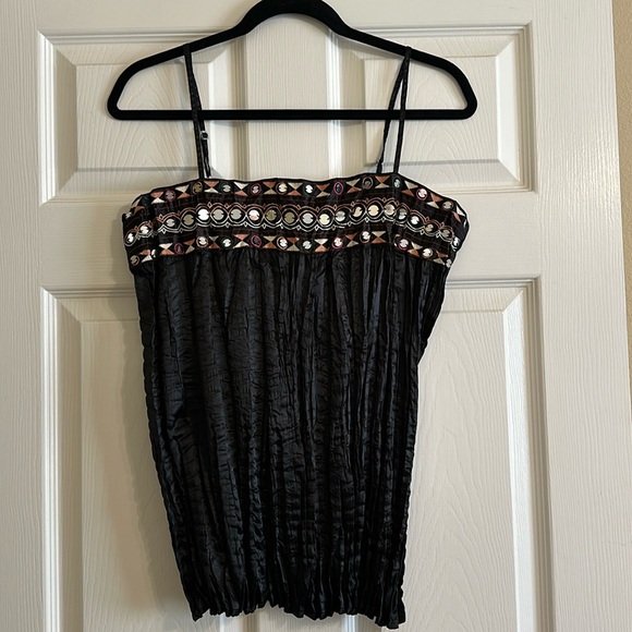 At Last Tops - At Last Black Embroidered Sequined Blouse